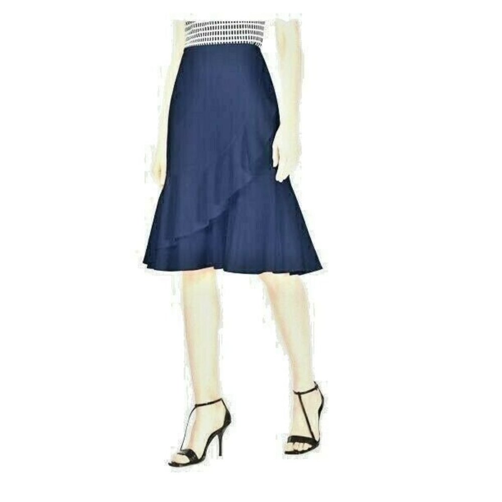 Calvin Klein Womens A-Line Skirt Deep Black Size 14 Ruffle Midi $89